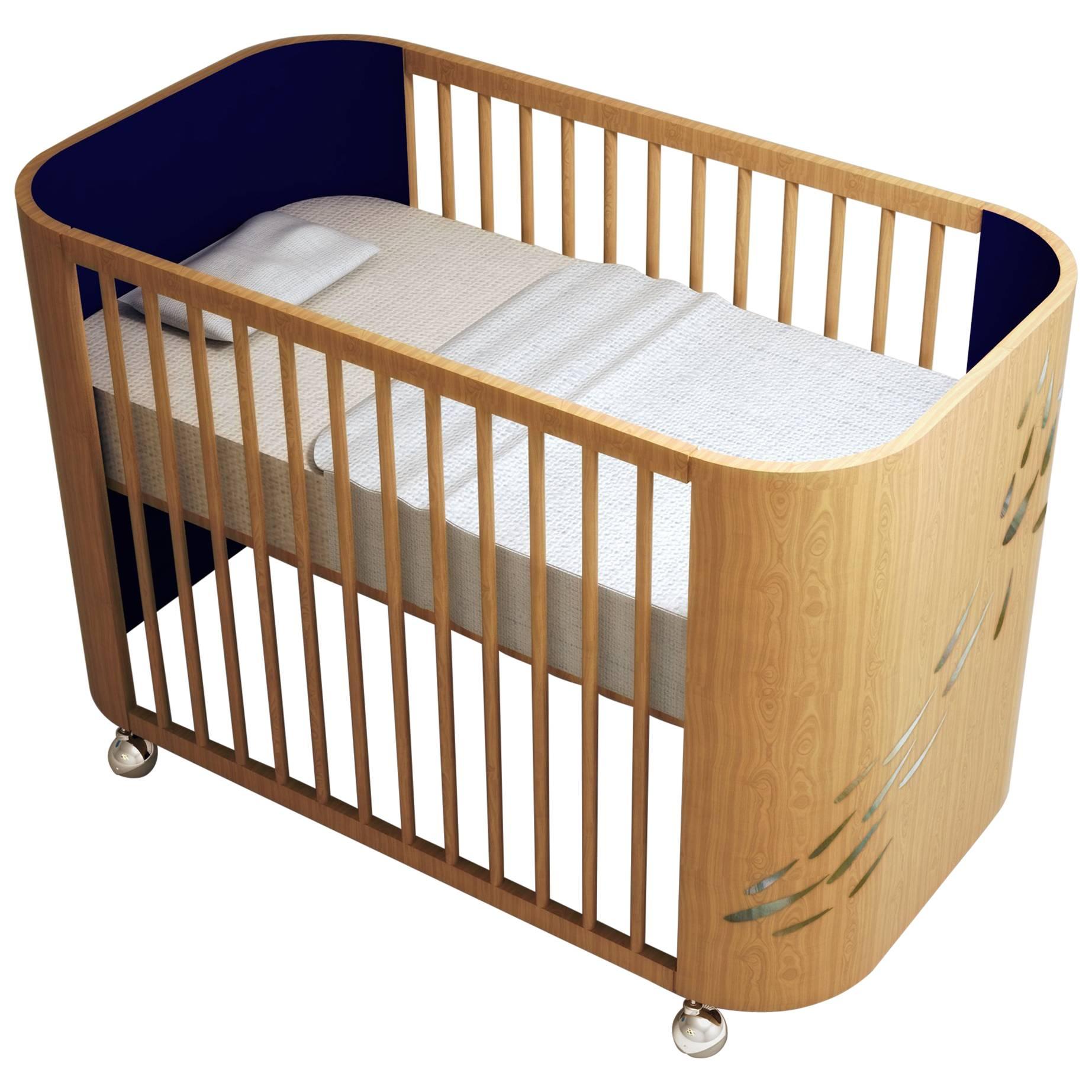 Embrace Luck Crib in Beech Wood and Navy Blue by Misk Nursery For Sale