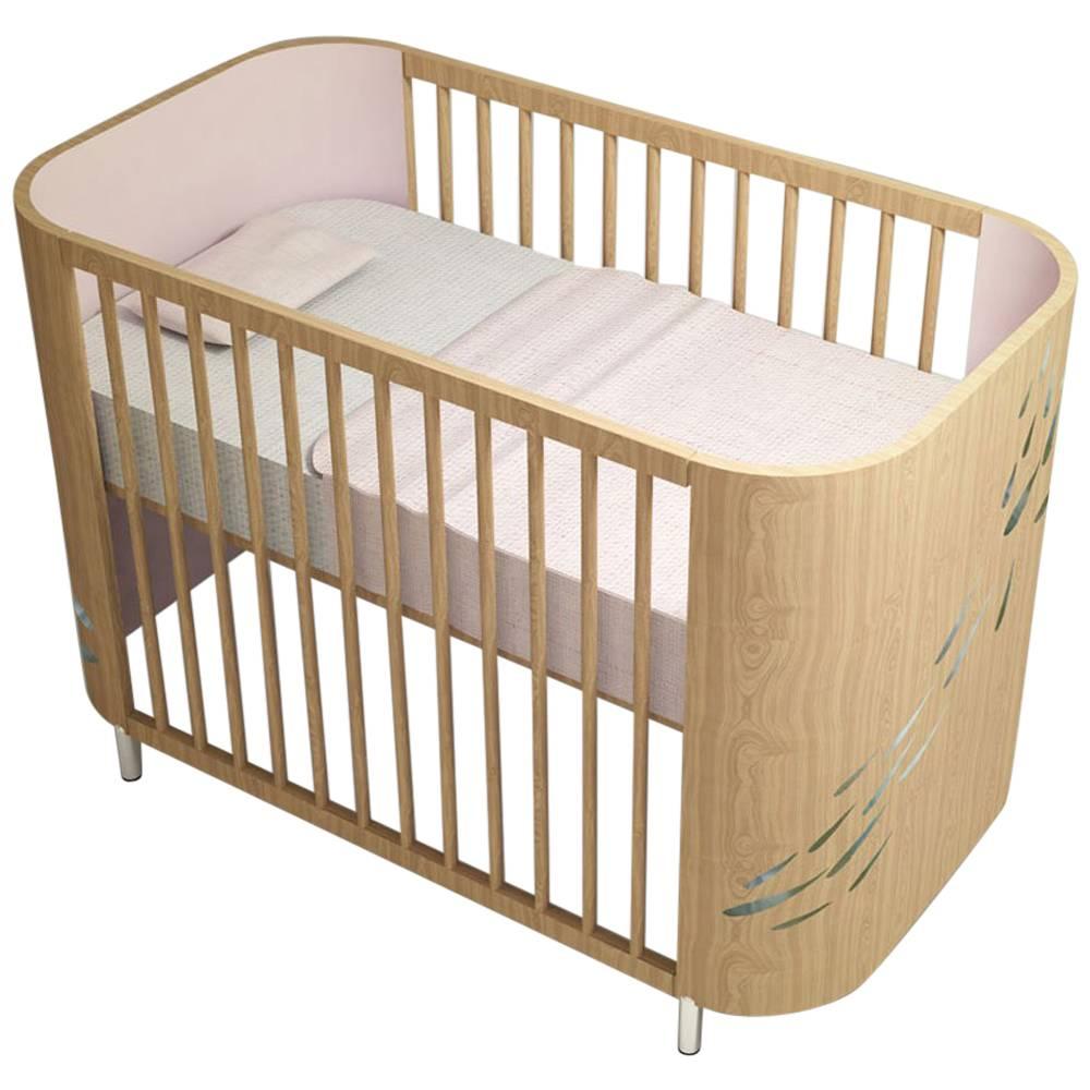 Embrace Luck Crib in Beechwood and Cotton Candy Pink by MISK Nursery For Sale