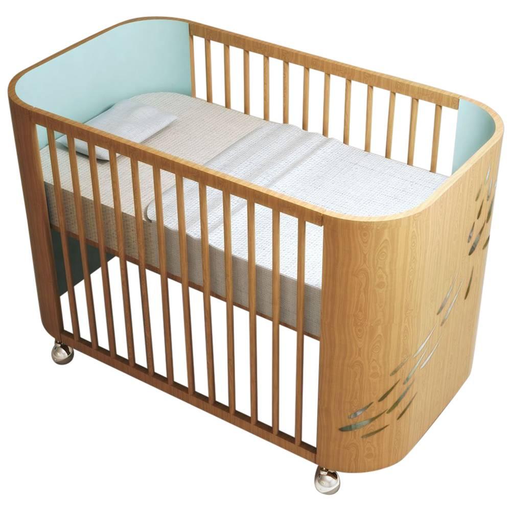 Embrace Luck Crib in Beechwood and Sky Blue by Misk Nursery For Sale