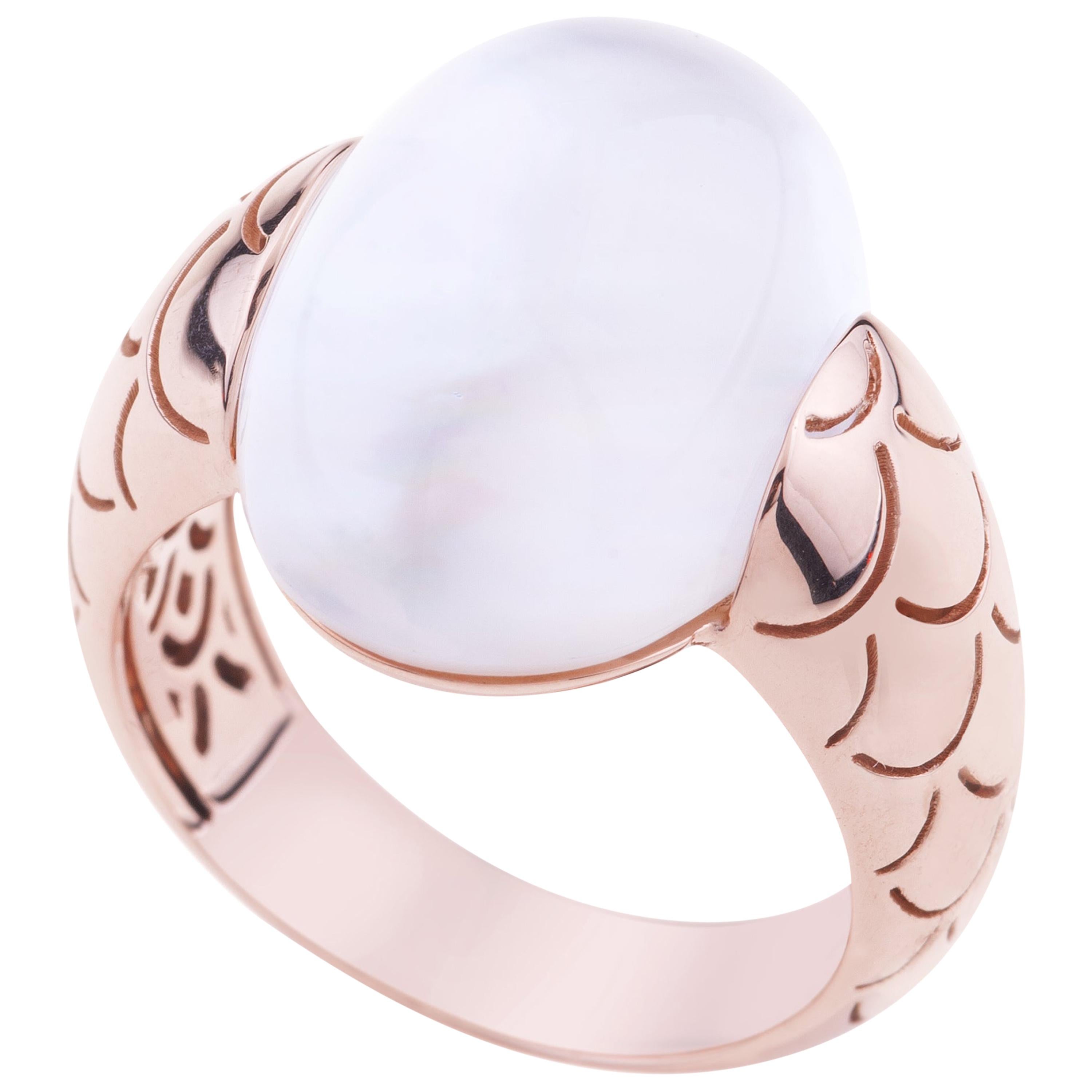 Embrace Rose Gold with Cabochon Mother Pearl Cocktail Ring For Sale