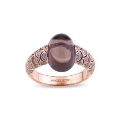 Embrace Rose Gold with Diamonds and Cabochon Smoky Quartz Cocktail Ring 'Thin'