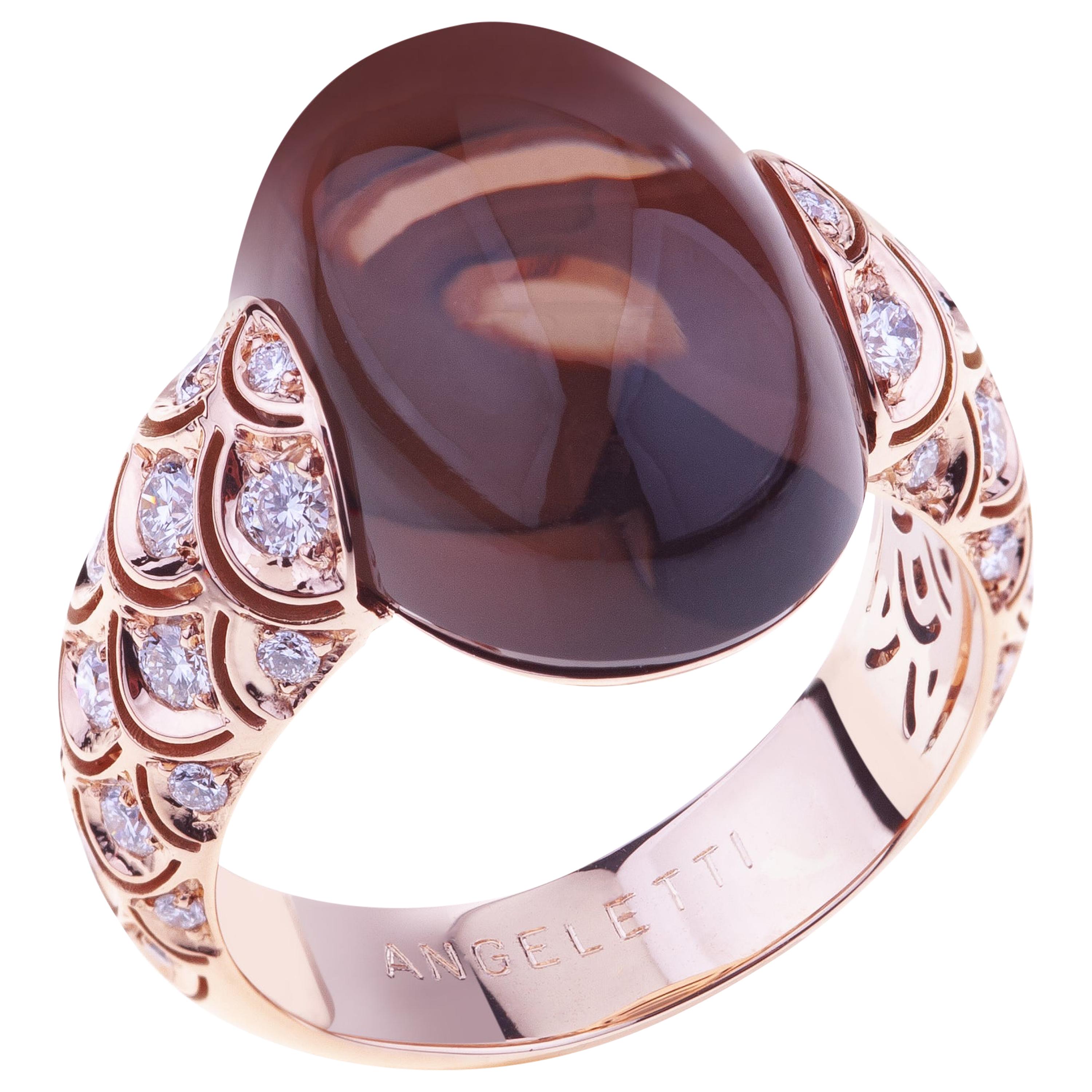 Embrace Rose Gold with Diamonds and Cabochon Smoky Quarz Cocktail Ring For Sale