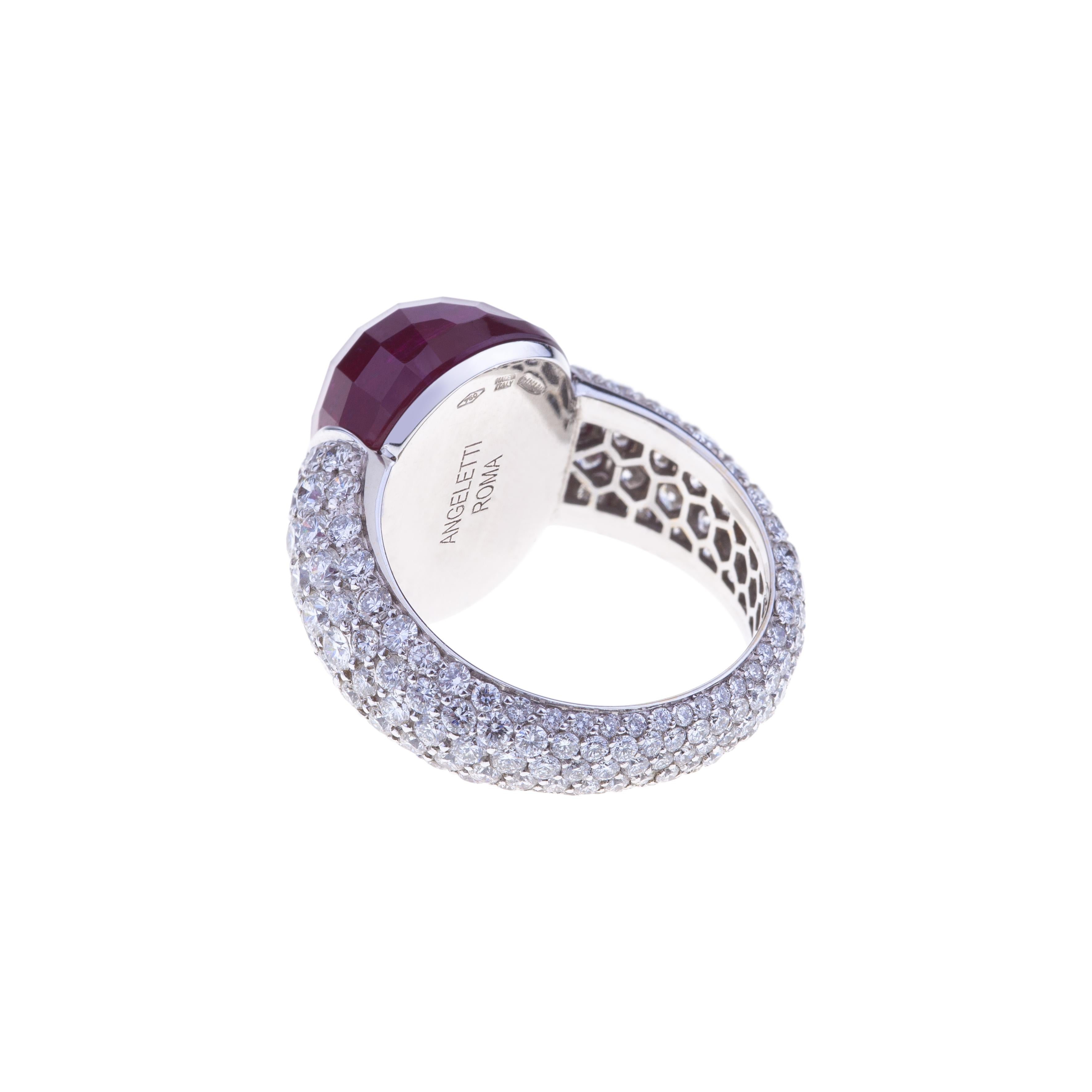 Women's Embrace White Gold Ring with Rubellite Faceted and Diamonds Full Pave For Sale