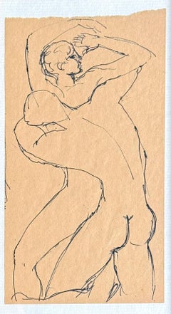 "Abrazando Figuras", Raro Dibujo Sensual con Figuras Masculinas Desnudas de Azema