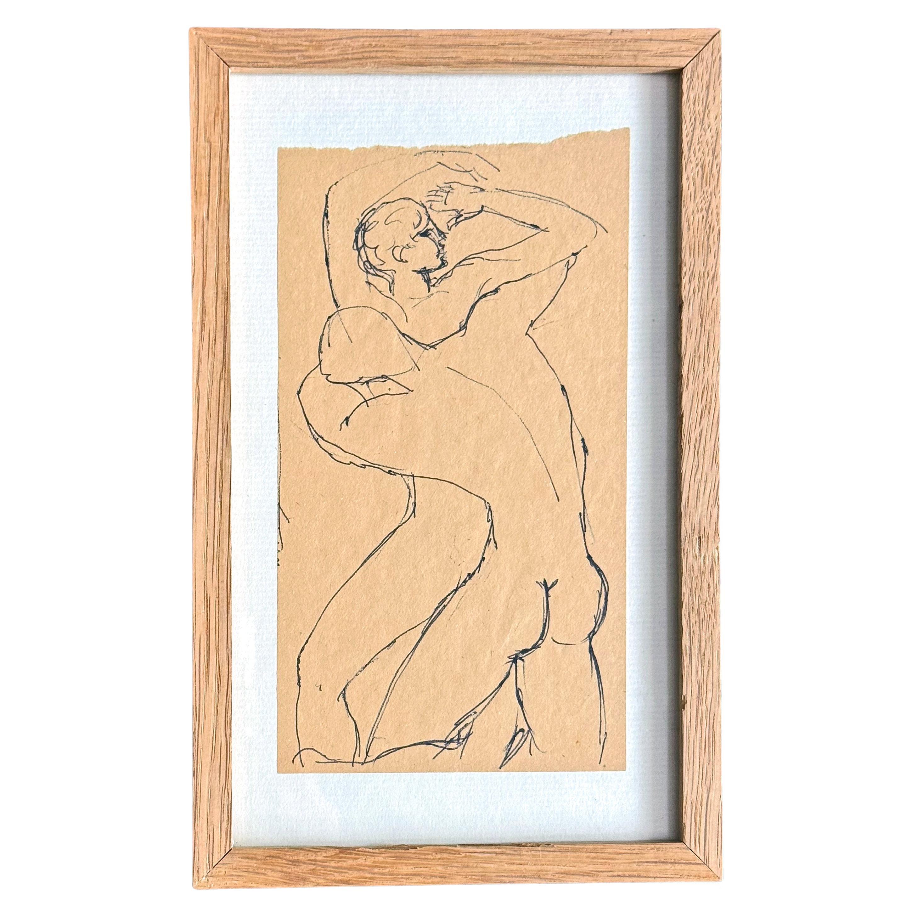 "Umarmende Figuren", seltene sinnliche Zeichnung mit nackten männlichen Figuren von Azema im Angebot