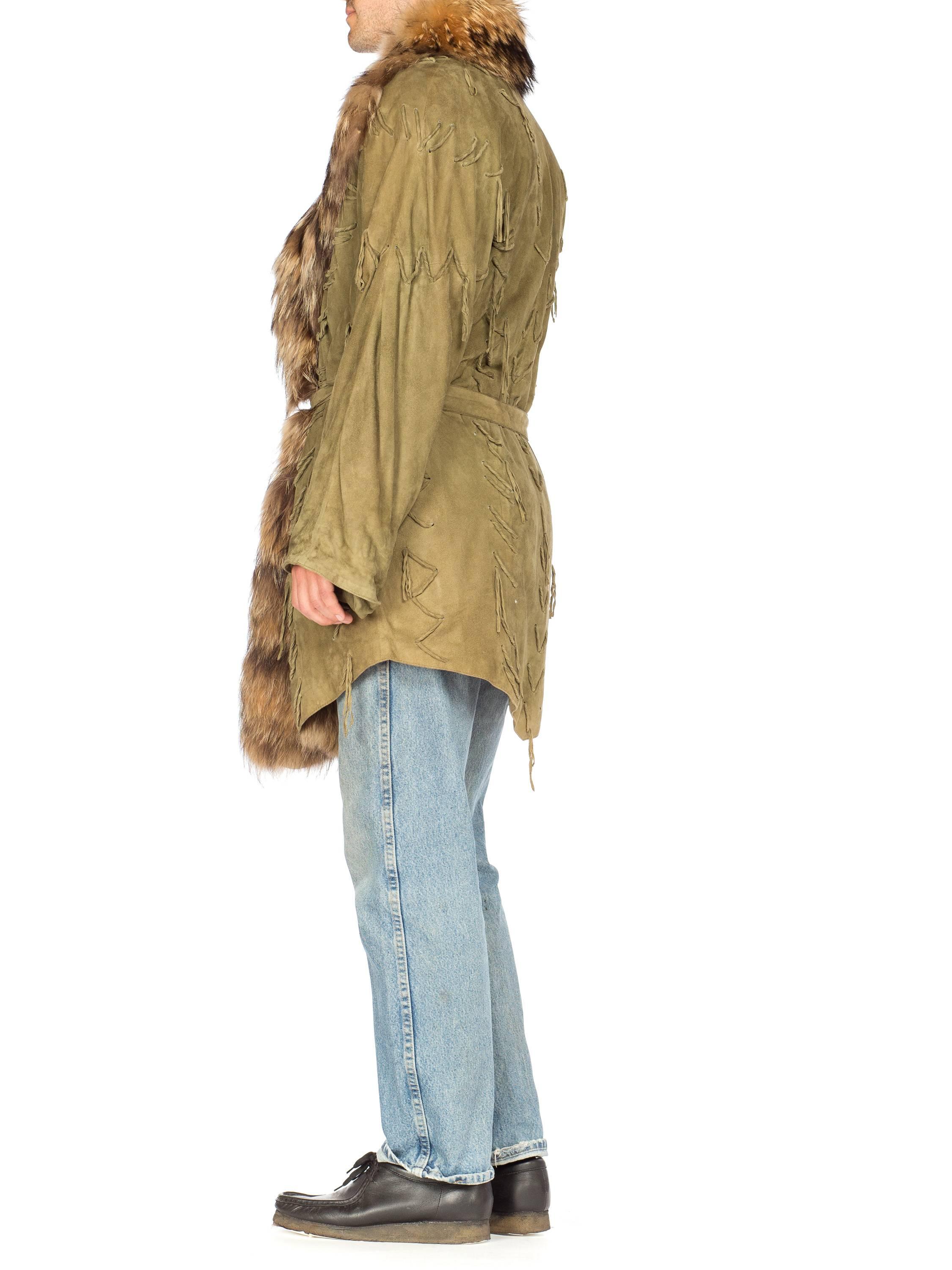 Embroidered Suede Jacket with Large Fur Collar, 1970s 1