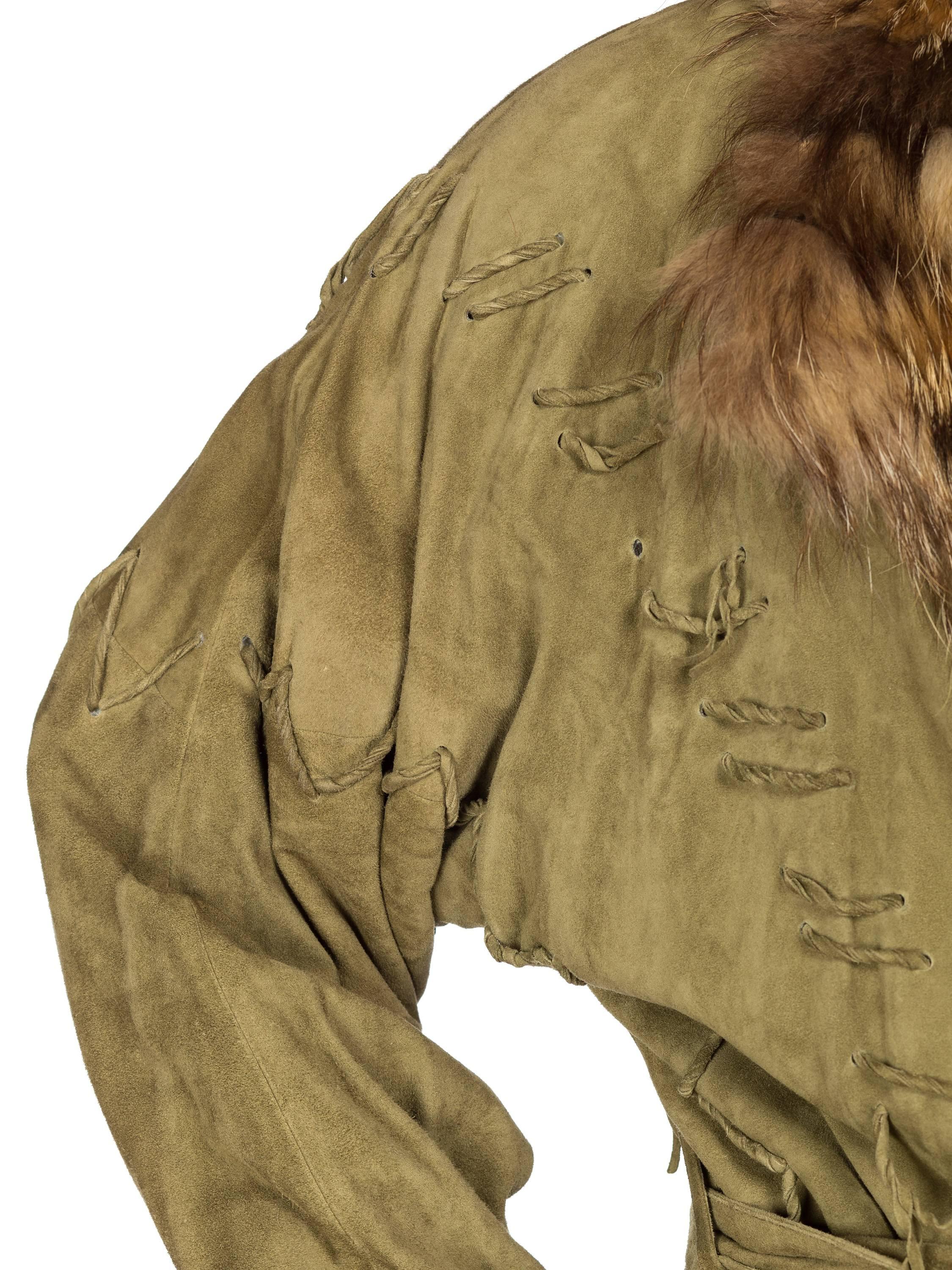 Embroidered Suede Jacket with Large Fur Collar, 1970s 4