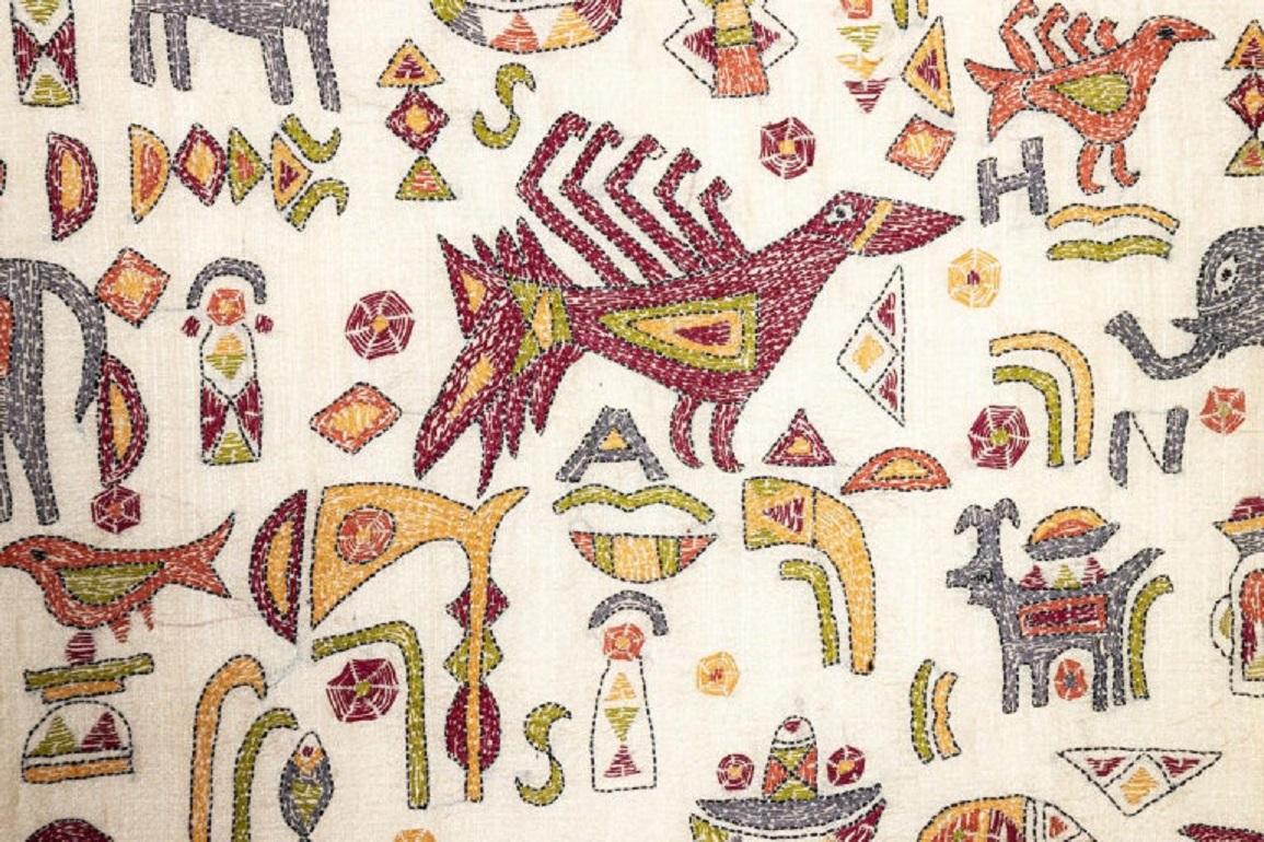Vintage Mounted African Cloth with Embroidered Animals 4