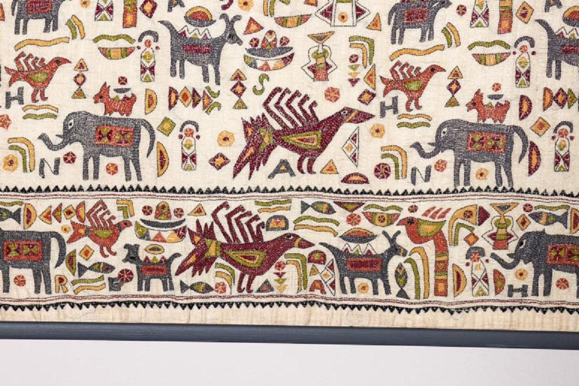 Unknown Vintage Mounted African Cloth with Embroidered Animals