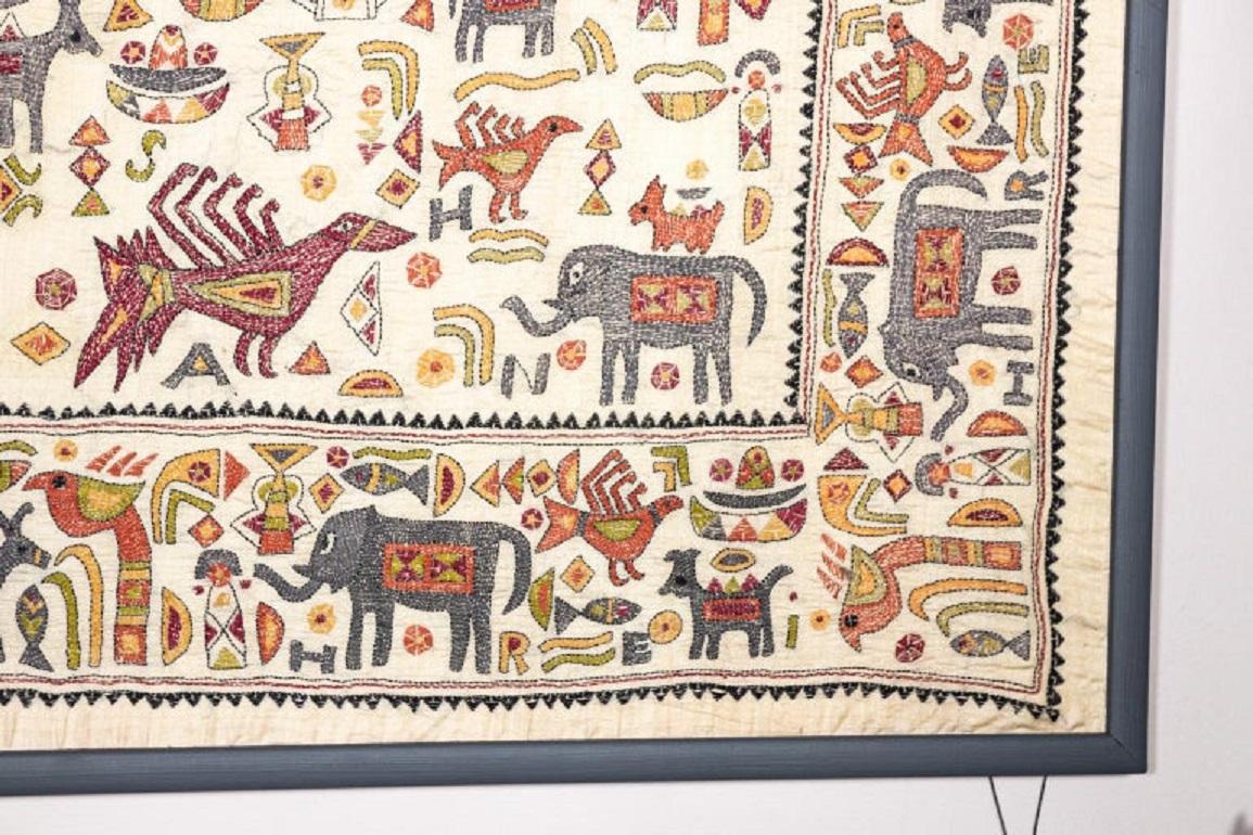 Vintage Mounted African Cloth with Embroidered Animals 1