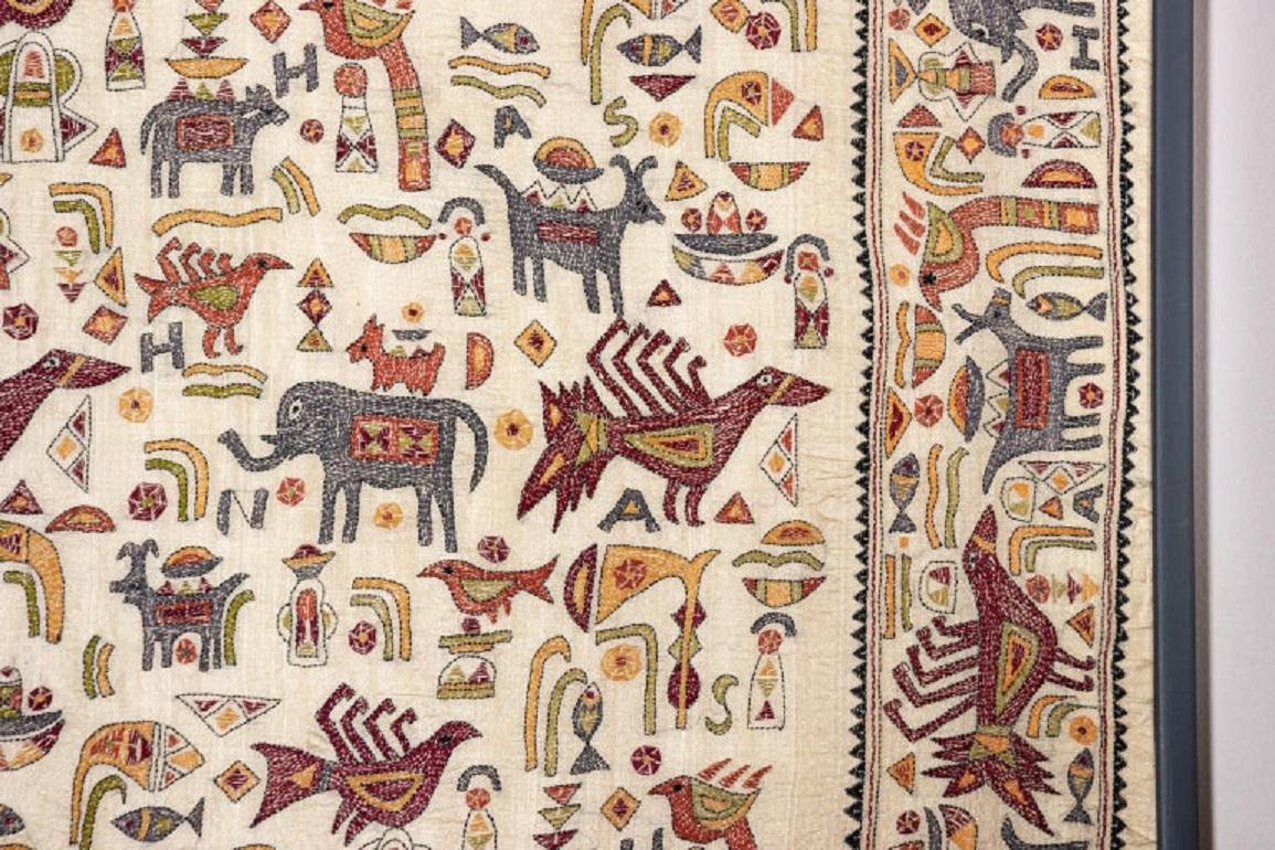 Vintage Mounted African Cloth with Embroidered Animals 2