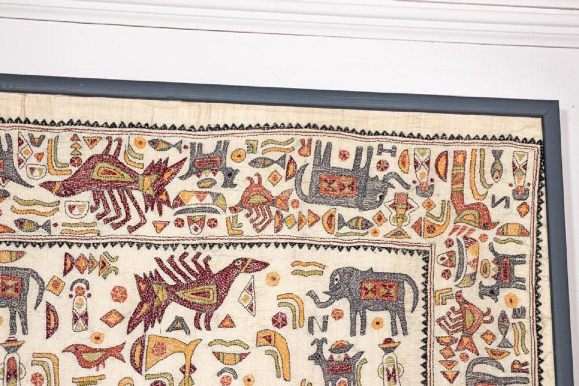 Vintage Mounted African Cloth with Embroidered Animals 3