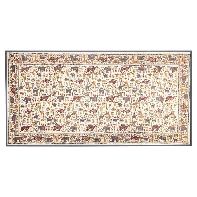 Vintage Mounted African Cloth with Embroidered Animals