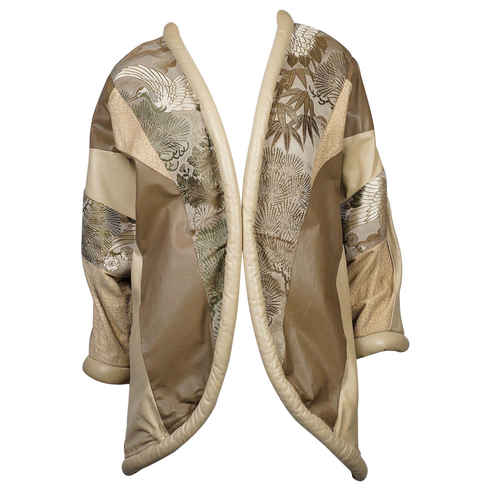 Embroidered and Leather Japanese Style Cocoon Coat