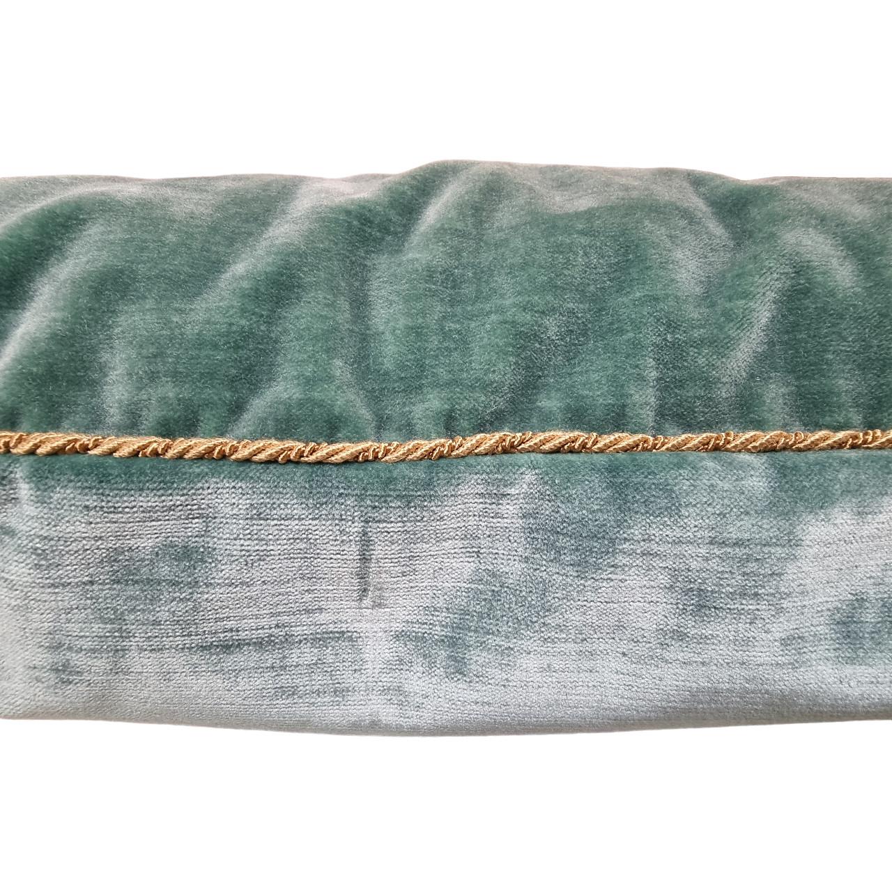 Hand-Crafted Embroidered Aqua Velvet Throw Pillow with Tassels For Sale