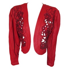 Giacca bolero in pelle rossa con ricami e perline