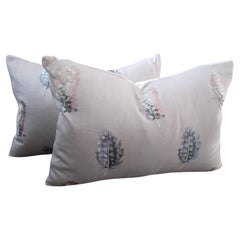Embroidered Bird Feather Throw Pillows in Pastel Pink and Blue