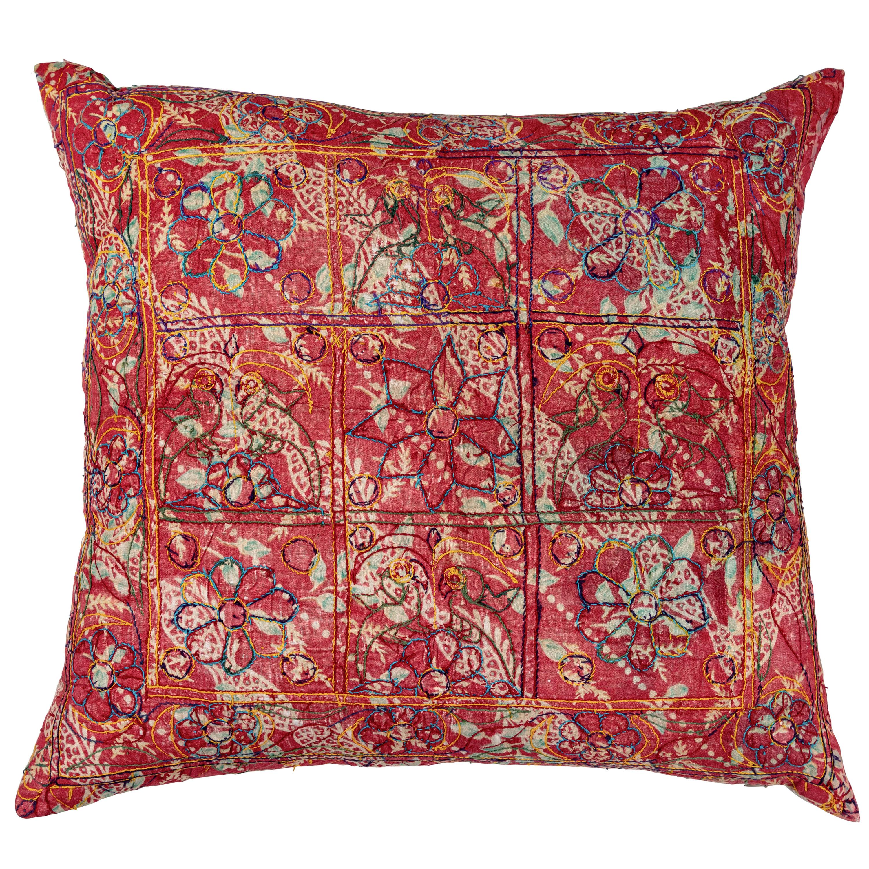 Embroidered Block Print Pillow For Sale