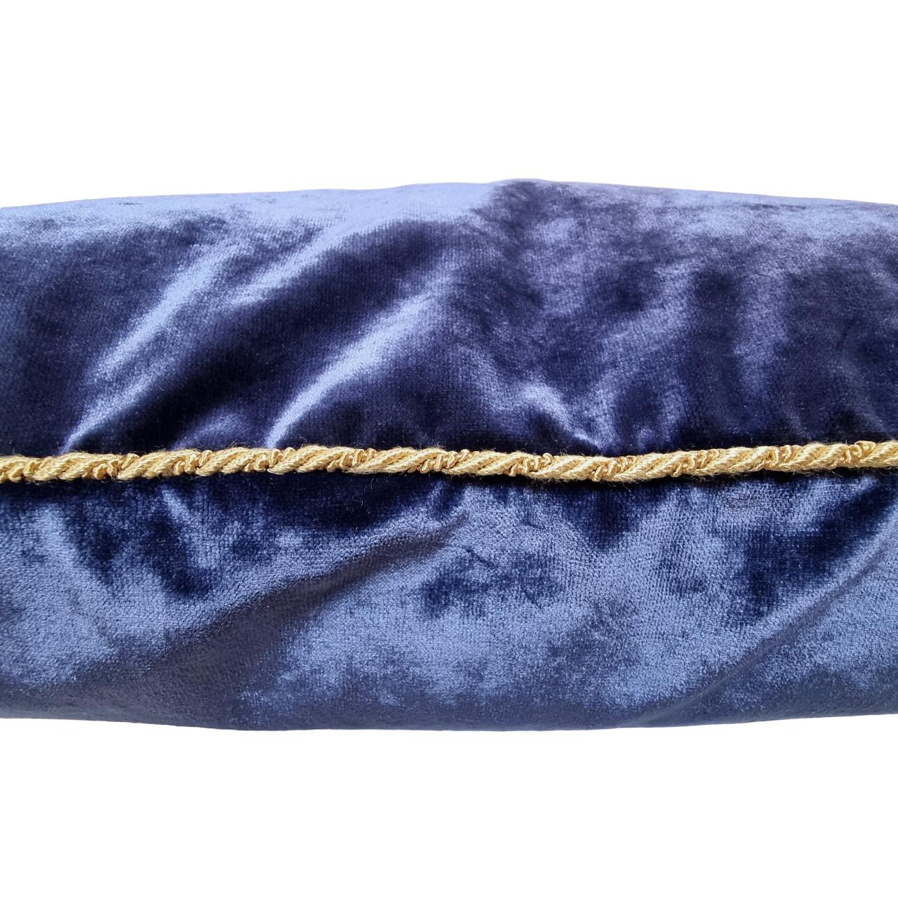 Hand-Crafted Embroidered Blue Velvet Throw Pillow with Tassels For Sale