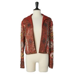 Vintage Embroidered brown leather edge to edge jacket with beaded work Valentino 