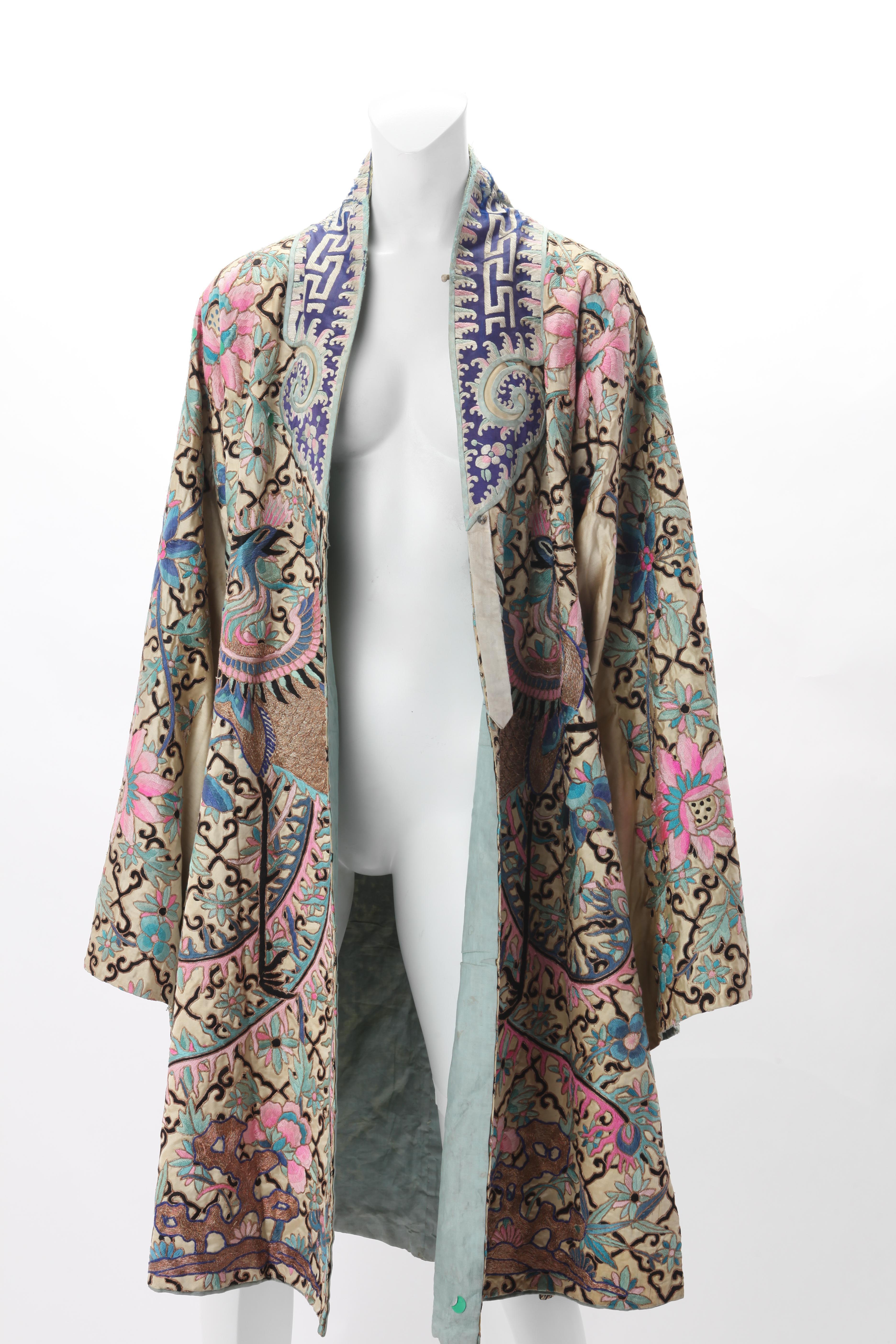 Gray Embroidered Chinese Export Robe, Early 20th Century.