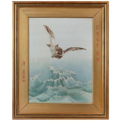 Cuadro bordado en seda china de un águila marina