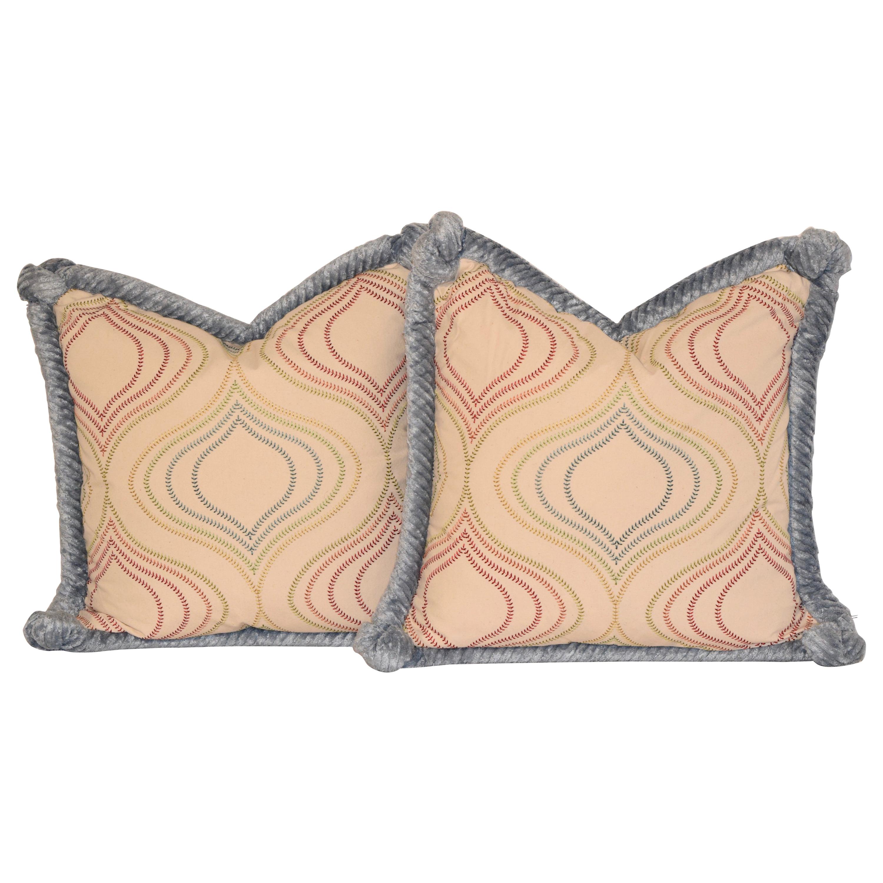 Embroidered Cotton and Chenille Pillows