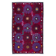 Embroidered Cotton Bedspread, 1975s Suzani Wall Hanging in Maroon Red