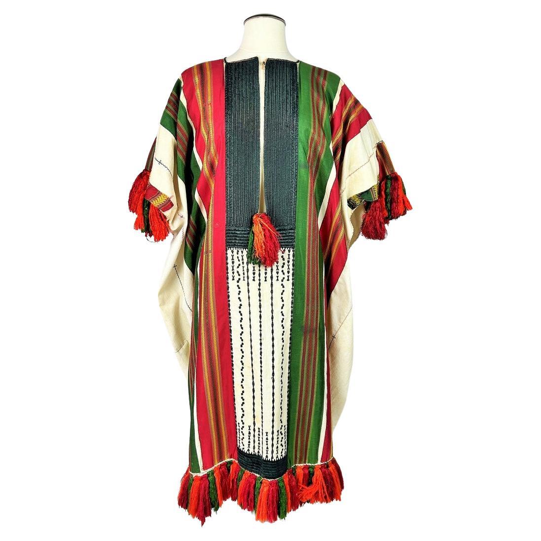 Embroidered cotton blouse with floche silk tassels - Tunisia Circa 1950 For Sale