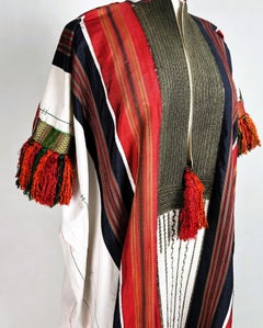 Embroidered cotton blouse with silk ribbons and silk pompoms – Tunisia, c. 1950
