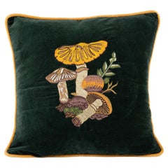 Embroidered Velvet Mushroom Pillow - Black