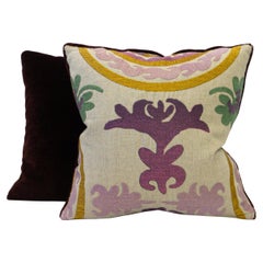 Embroidered Decorated Linen Velvet Fabric Square Pillow