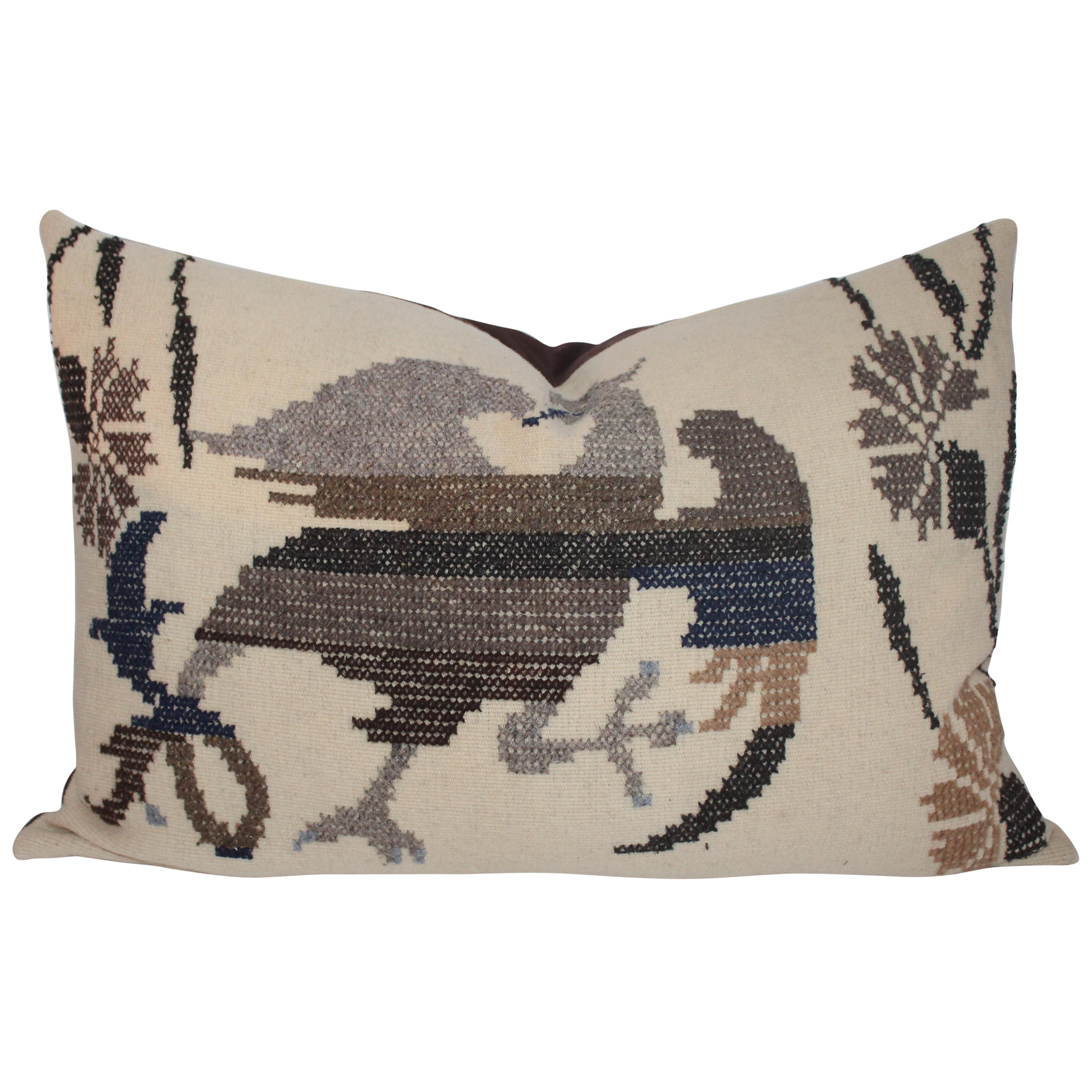 Embroidered Eagle Pillow With Linen Backing
