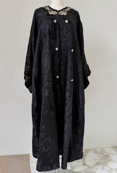 Vintage Edwardian Black Silk Floral Brocade Robe, Circa 1908-1912