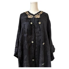 Vintage Edwardian Black Silk Floral Brocade Robe, Circa 1908-1912