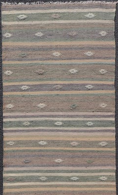 Embroidered Geometric Colorful Vintage Turkish Flat-Weave Kilim Runner