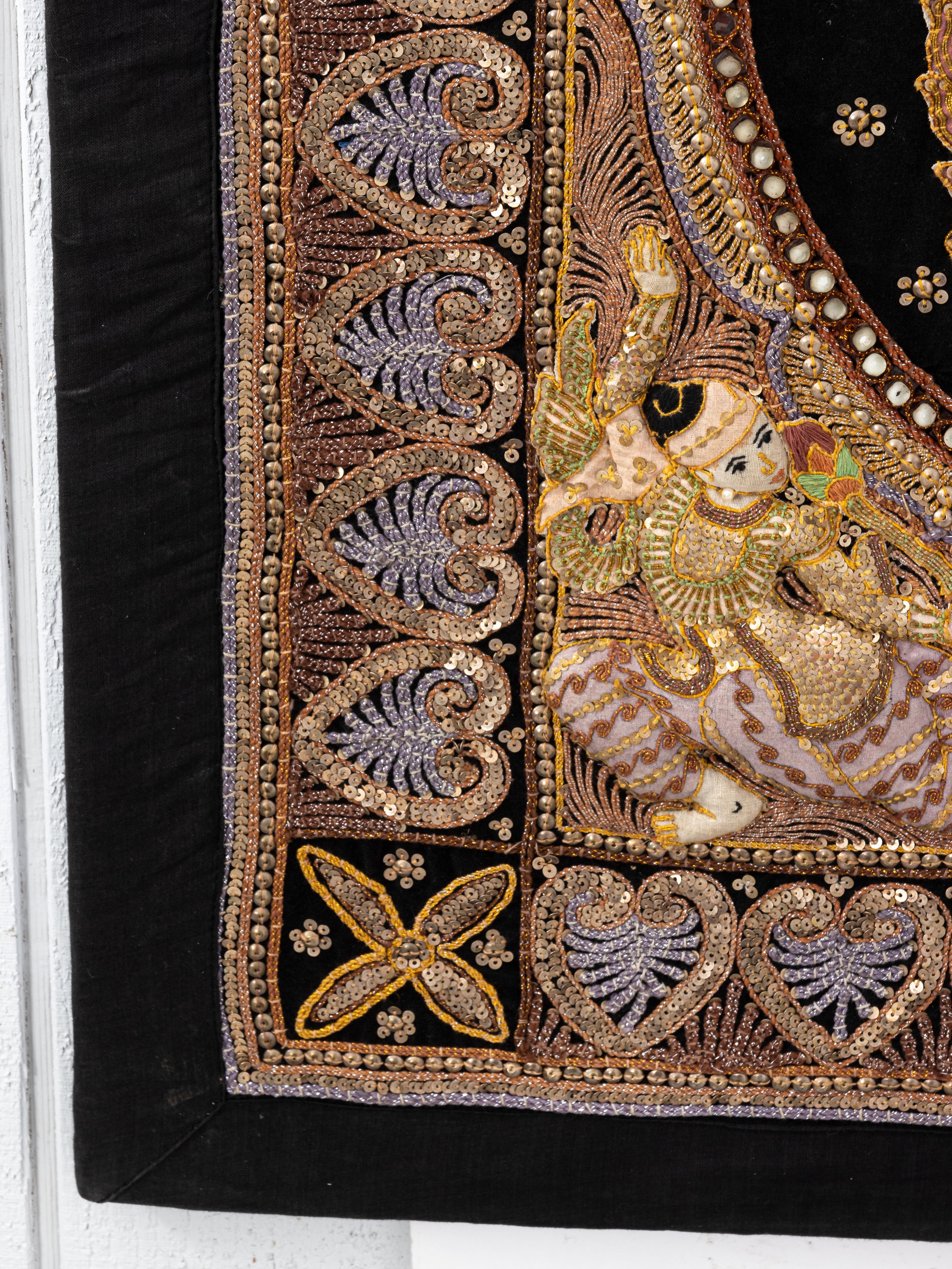 Other Embroidered Indian Screen Board Art with Beaded Detail For Sale