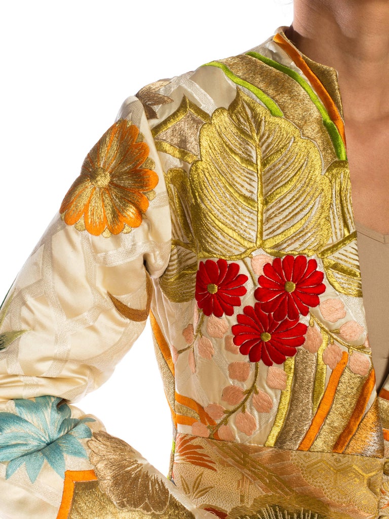 Embroidered Japanese Kimono and Obi Custom Coat. For Sale at 1stdibs