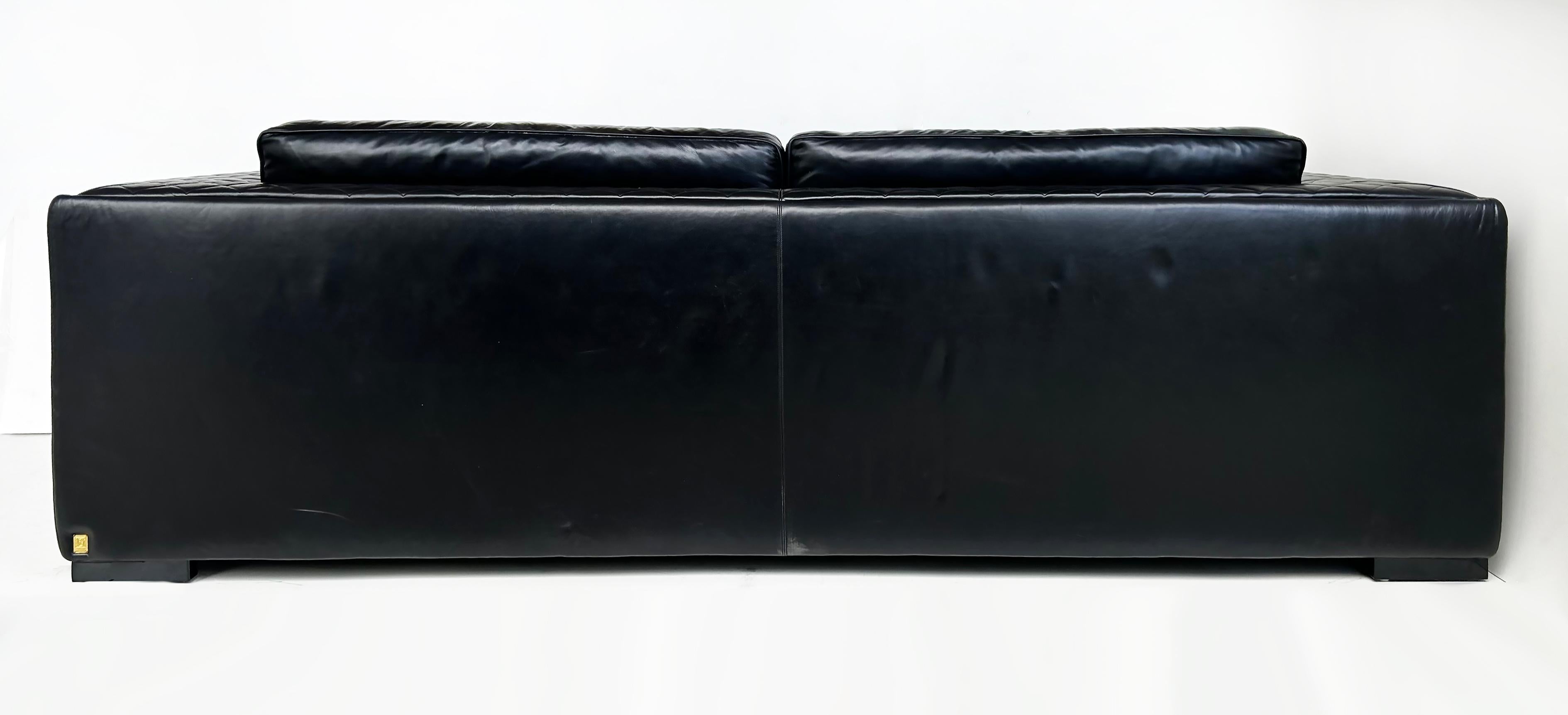 Zanaboni Italy Quilted Black Leather Sofa, Loose Quilted Back and Seat Cushion For Sale 3