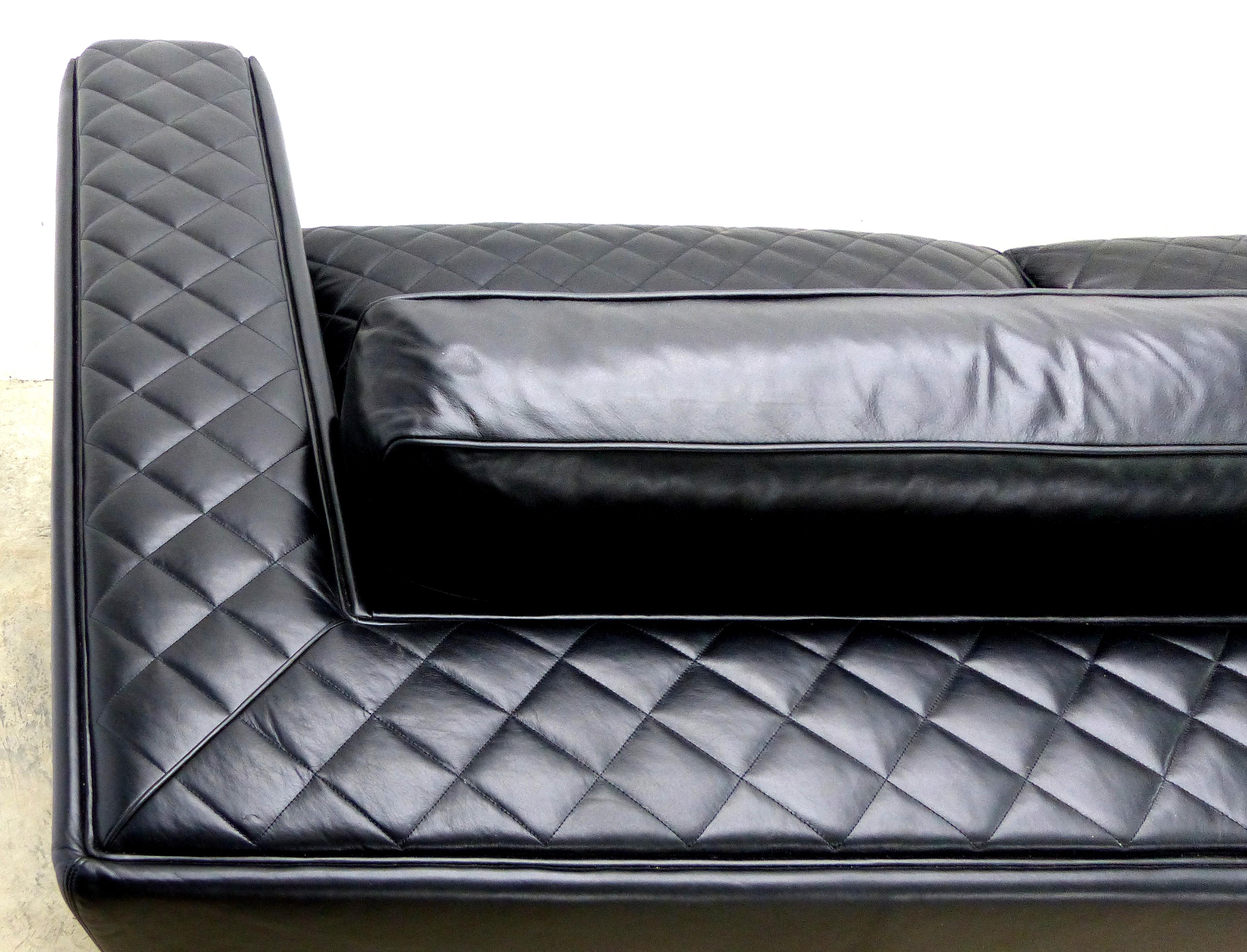 Italian  Zanaboni Italy Quilted Black Leather Sofa, Loose Quilted Back and Seat Cushion For Sale