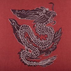 Embroidered Dragon Linen Pillow - Burgundy