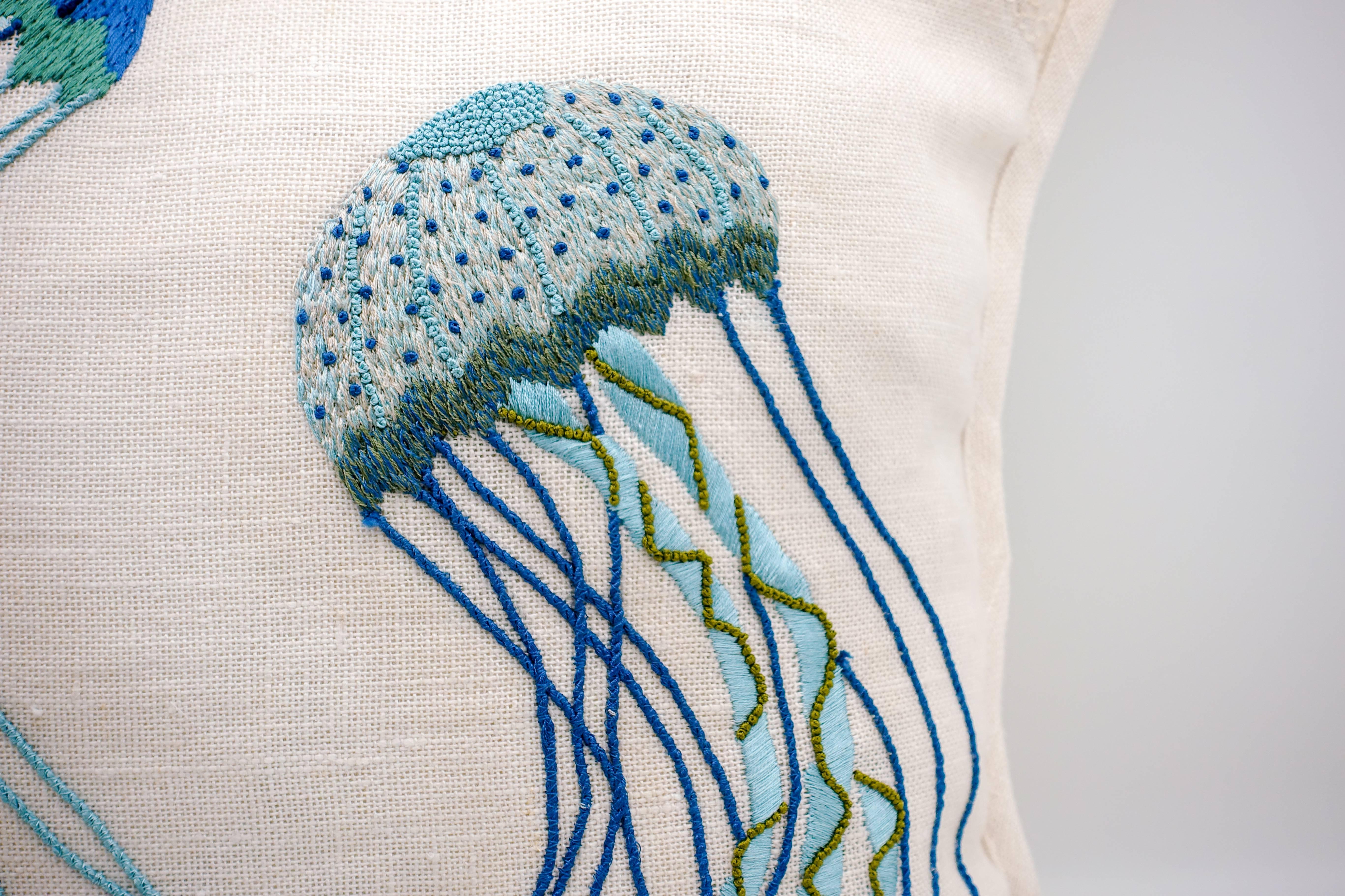 Other Embroidered Linen Jellyfish Pillow Case