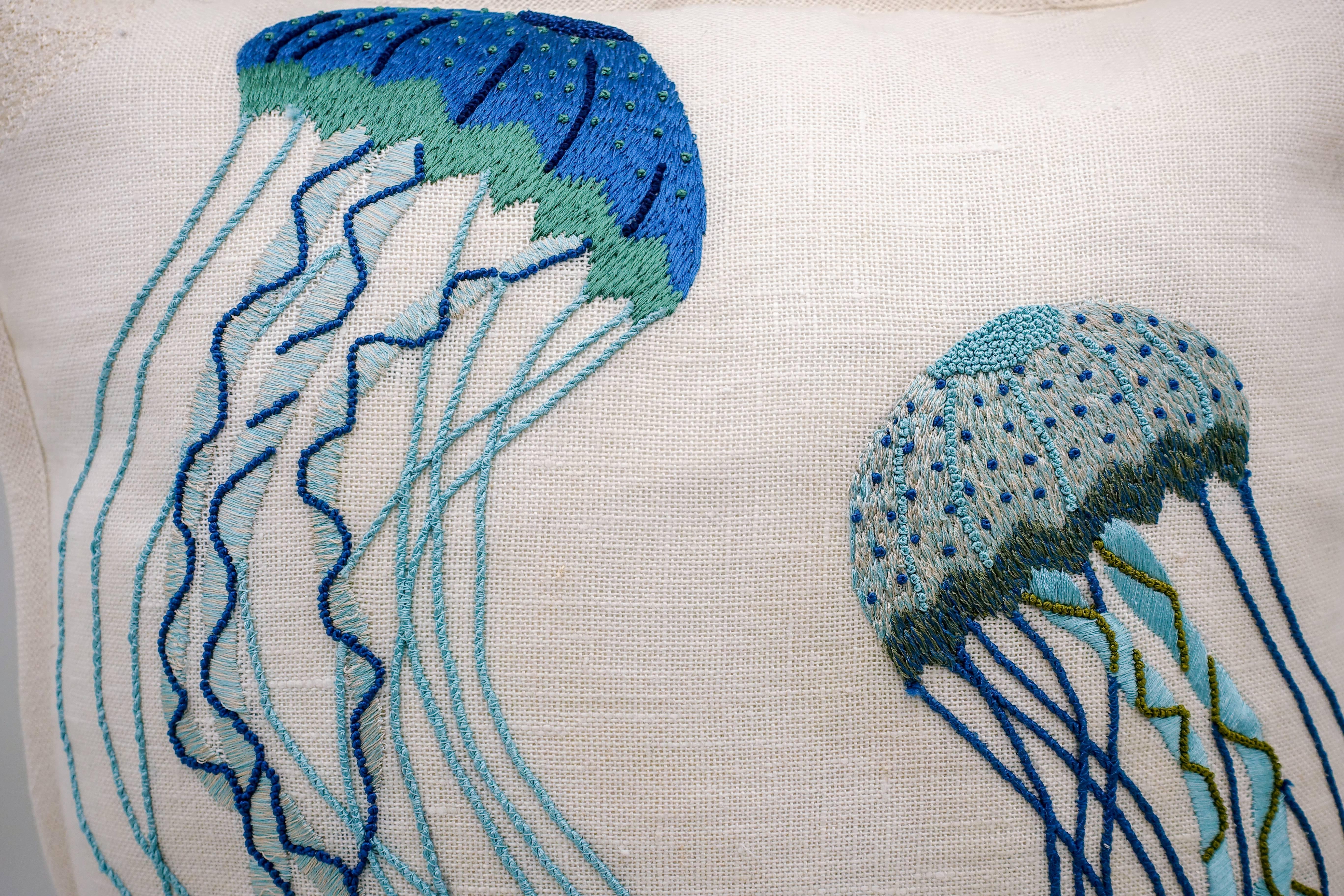 Indian Embroidered Linen Jellyfish Pillow Case