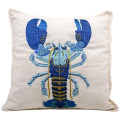 Embroidered Linen Lobster Pillow Case