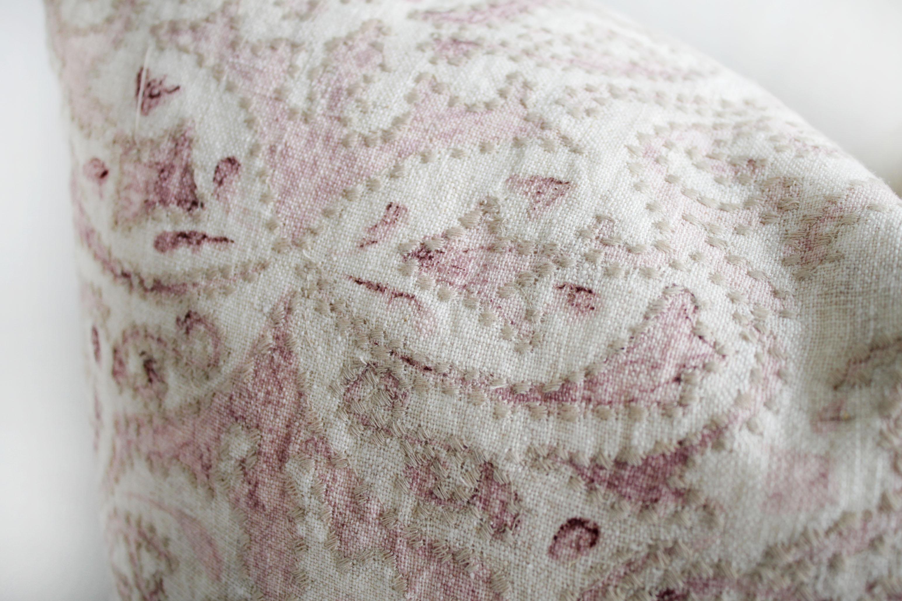 Embroidered Linen pillow cover in blush pinks and natural linen
This linen pillow face has a natural linen colored background with blush pinks and cream and natural embroidery. The backing is 100% linen natural. Our pillows are constructed with one