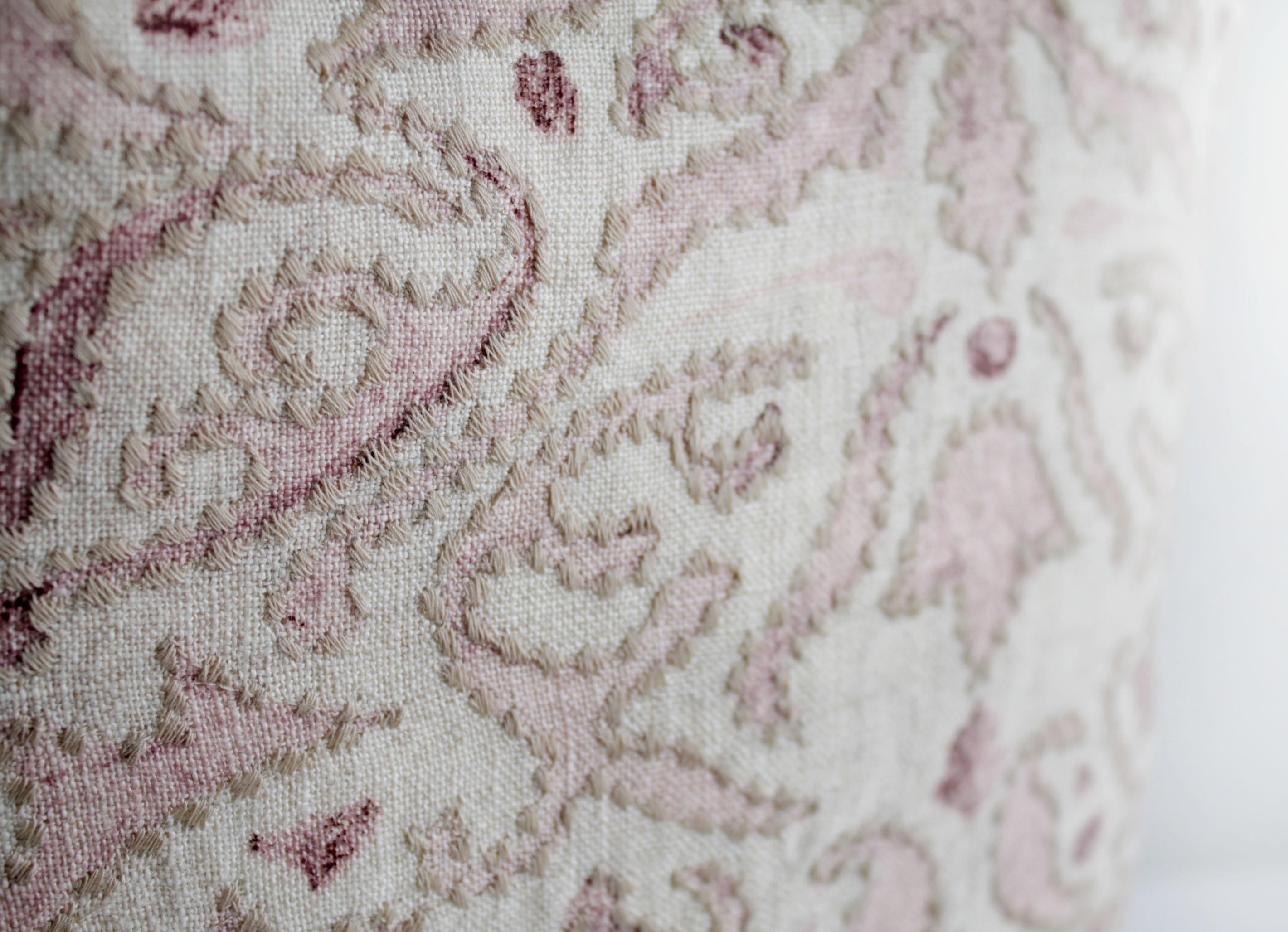 Embroidered Linen Pillow Cover in Blush Pinks and Natural Linen In New Condition In Brea, CA