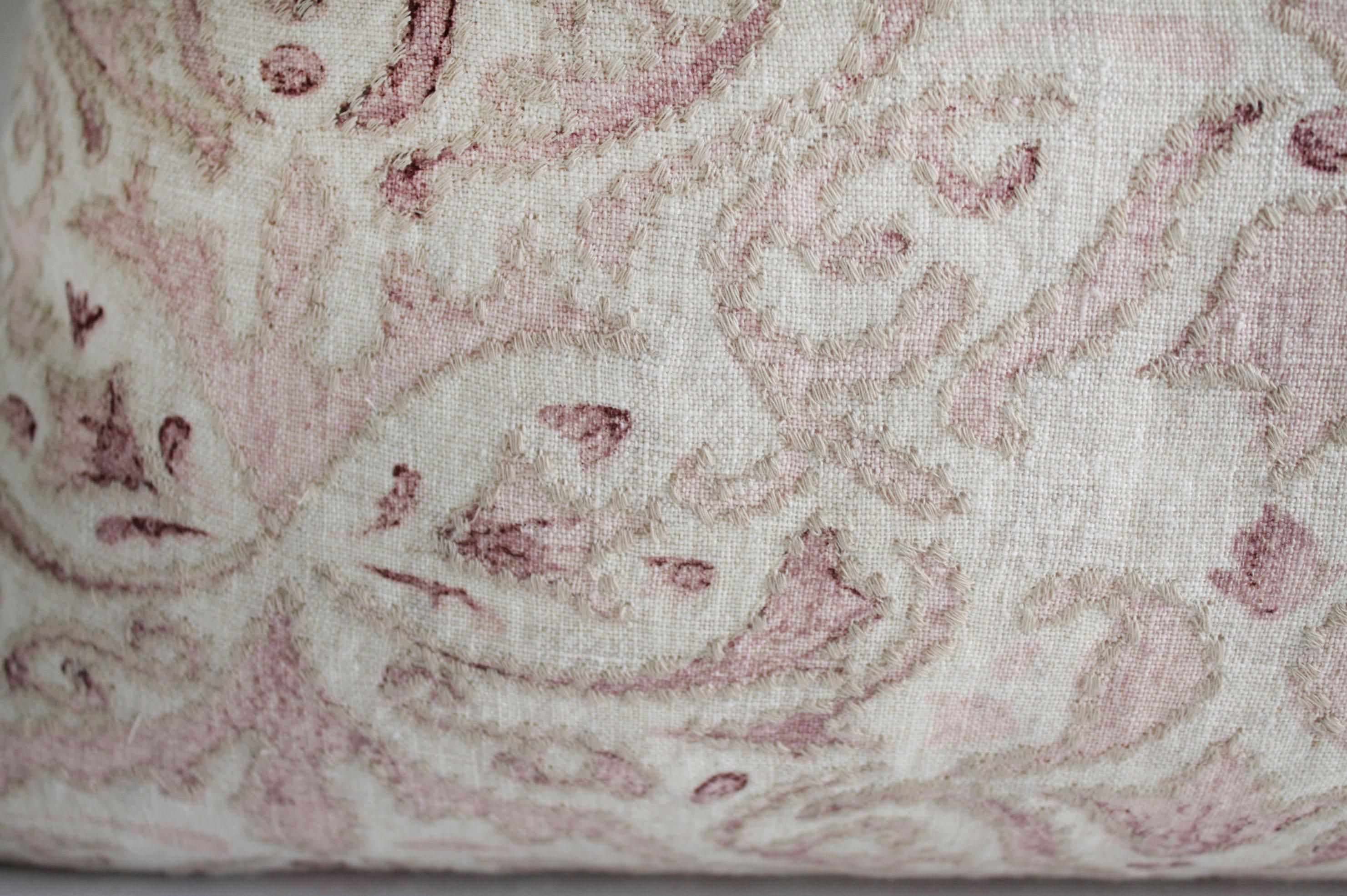 Contemporary Embroidered Linen Pillow Cover in Blush Pinks and Natural Linen
