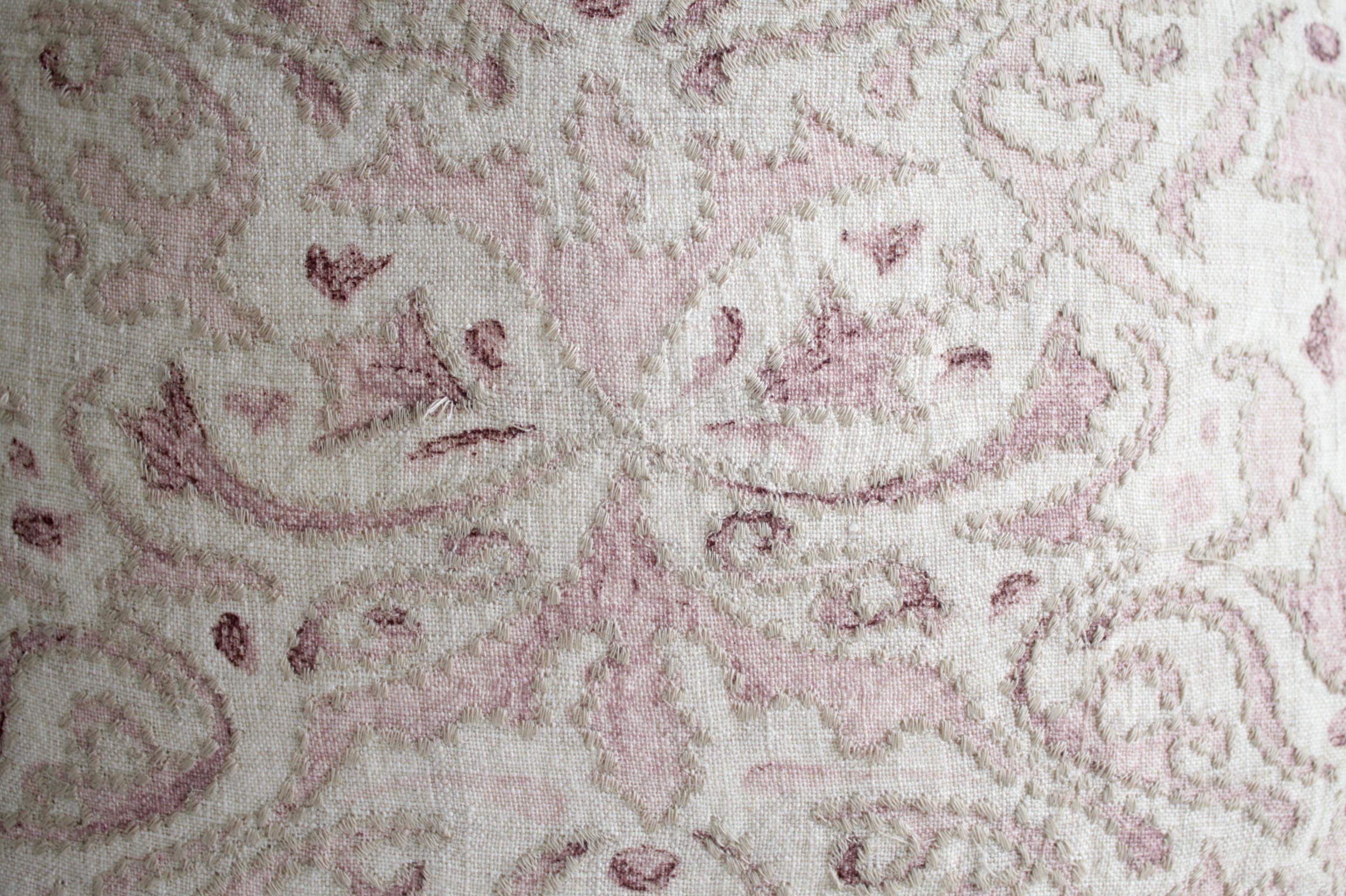Embroidered Linen Pillow Cover in Blush Pinks and Natural Linen 1