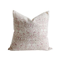 Embroidered Linen Pillow Cover in Blush Pinks and Natural Linen