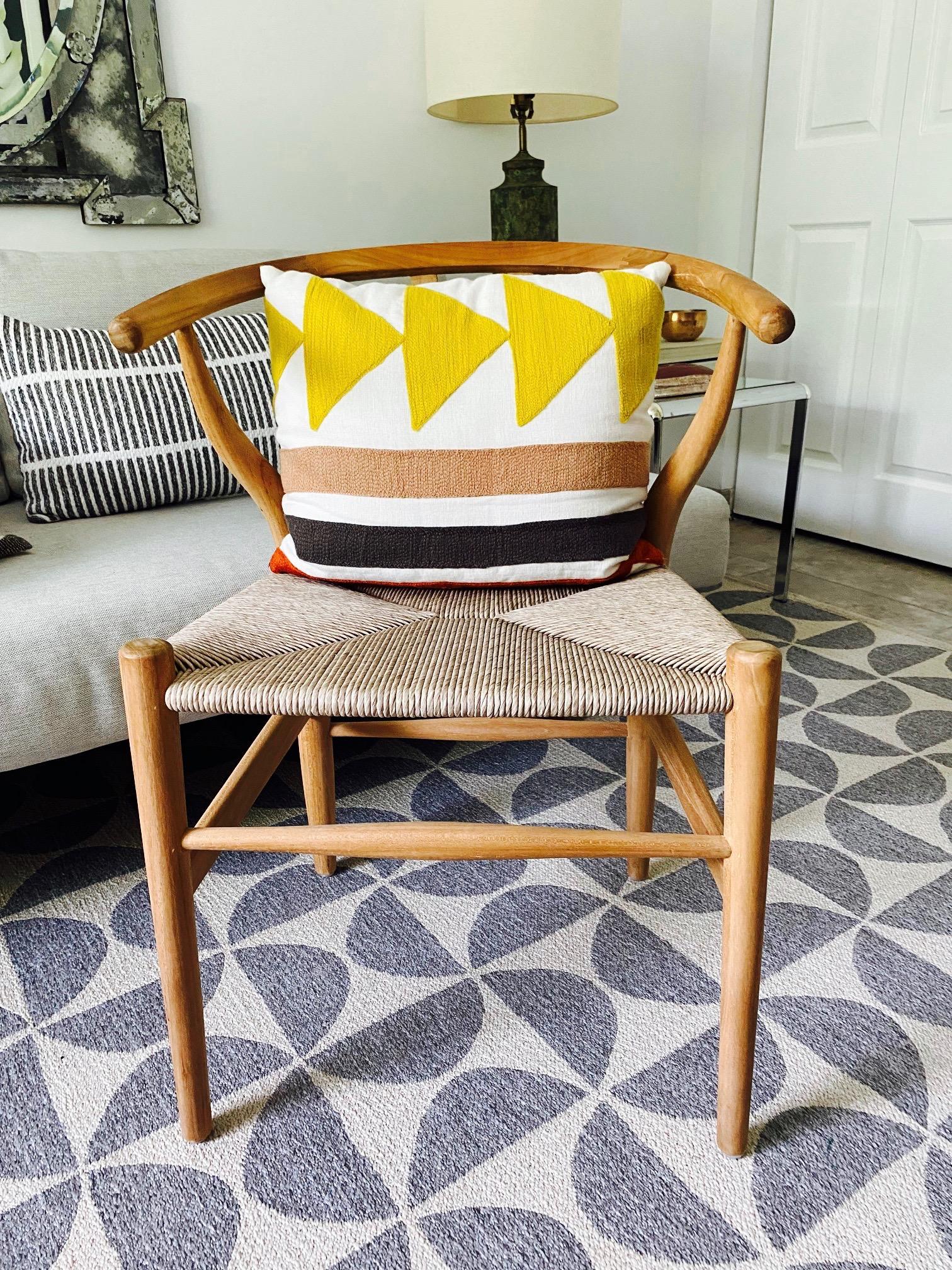 Embroidered Linen Pillow with Geometric Motif in Pierre Frey's Indiana Textile 3